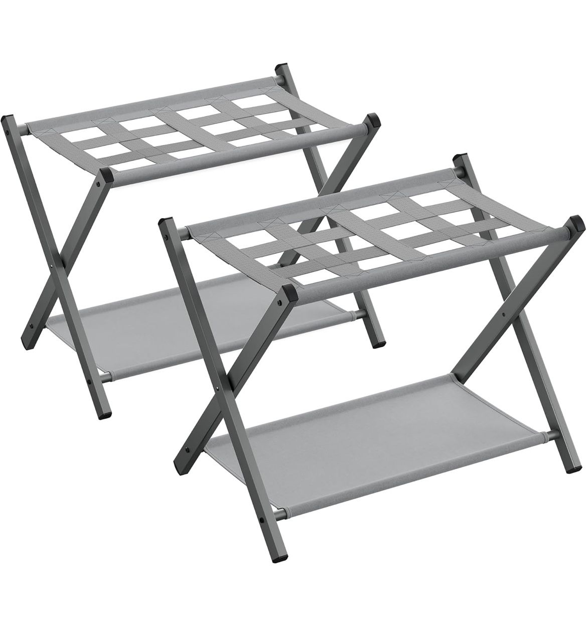 Luggage Racks for Guest Room, Set of 2, Suitcase Stand with Fabric Storage Shelf, Foldable for Space-Saving Storage, Steel Frame, Hotel, Bedroom, Dove