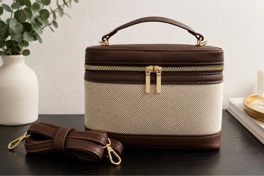 Canvas and Leather Structured Crossbody Bag