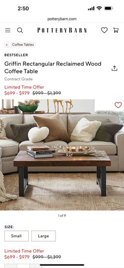 Authentic Pottery Barn Griffin Rectangular Reclaimed Wood Coffee Table