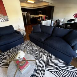 Modern Navy Blue Sofa & Matching Chair – Excellent Condition