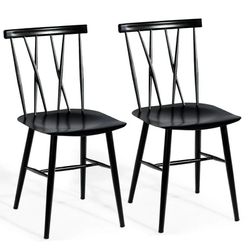 Set of 2 Dining Side Chairs Chairs Armless Cross Back Kitchen Bistro Caf