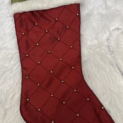 Cranberry Red Christmas Stocking With Gold Beads