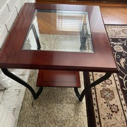 Glass/wood Coffee Table With Two End Tables 
