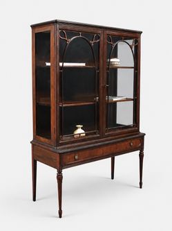 Antique English Sheraton Revival Mahogany & Glass Display Cabinet with Key, c.1920's - Delivery Available