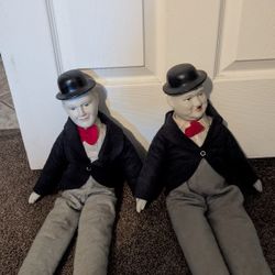 Pair Of Porcelain And Cloth Laurel And Hardy 