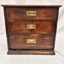 ANTIQUE CAMPAIGN STYLE CHEST OF DRAWERS - GOOD CONDITION!