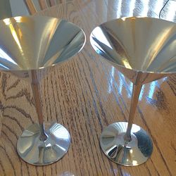 Martini glass made of stainless steel and silver plated interior (TWO) 4.5” diameter x 7” high--