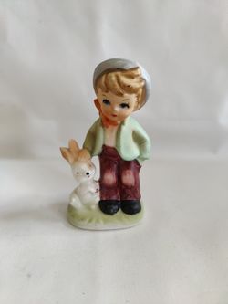 Vintage Norleans Japan Boy With Rabbit Figurine 