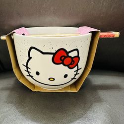 Hello Kitty Ceramic Bowl w/ Chopsticks
