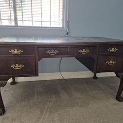 Antique Desk. Leather Inlay. 