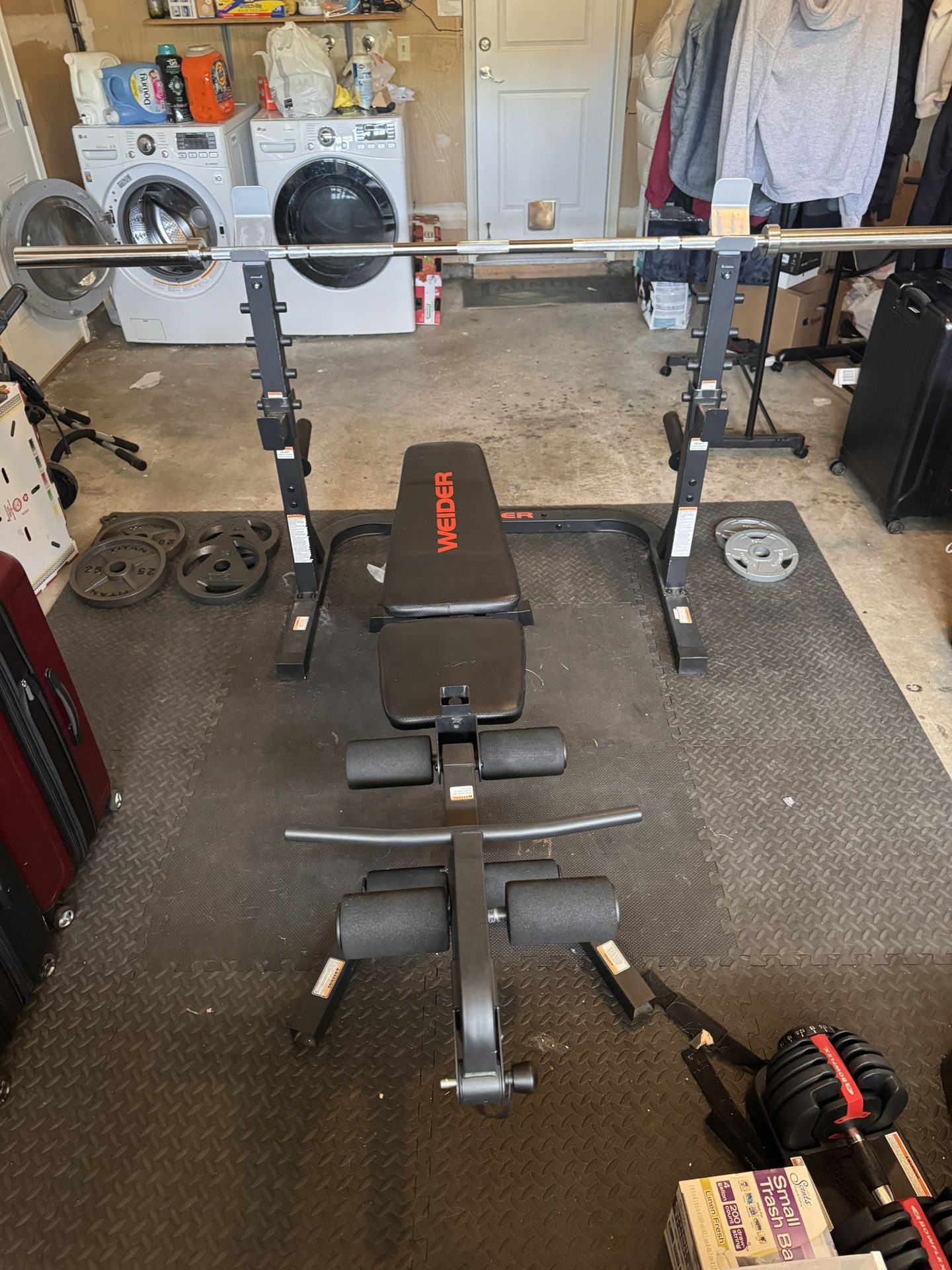 Olympic Workout Bench with Independent Squat Rack and Preacher Pad