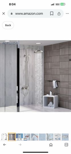 Brushed Nickel Shower Fixture 8 Inch Rain Shower Head Exposed Pipe Shower System Single handle C60 N