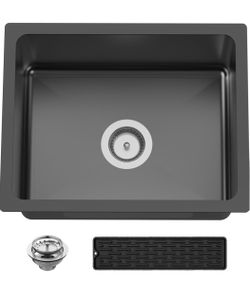 New Black 20x16 In Kitchen And Bar Sink- Stainless Steel Undermount Kitchen Sink Modern Single Bowl Drop In Bar Sink With Silicon Mat,Drain Strainer S