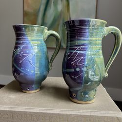 Set Of 2 Large Handcrafted Mugs ( see description ) firm on price
