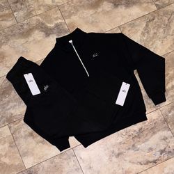 Alo Yoga Accolade 1/4 Zip & Straight Leg Sweatpants Set Black Size XS