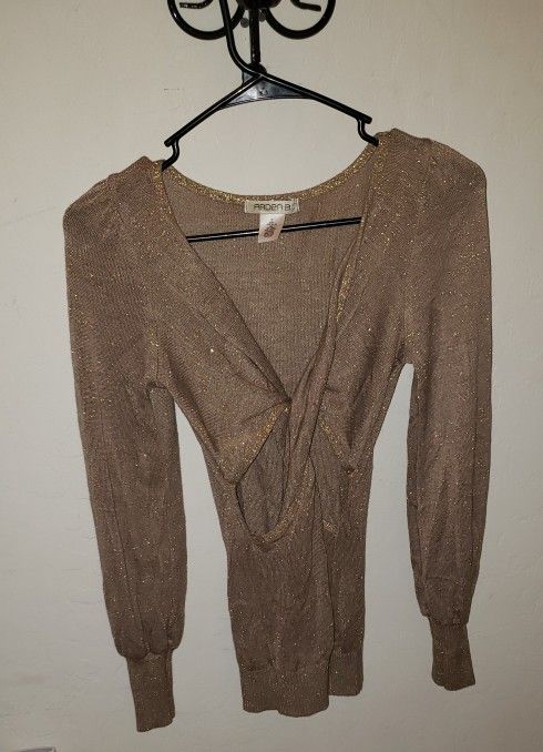 HIGH QUALITY SEXY ELEGANT ARDEN B GOLD CUTOUT SIDE STOMACH TWIST KEYHOLE SWEATER LONG SLEEVED SHIRT BLOUSE