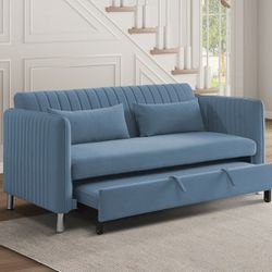 🚚Ask 👉Sectional, Sofa, Couch, Loveseat, Living Room Set, Recliner, 

✔️In Stock 👉Greenway Blue Velvet Convertible Studio Sofa with Pull-out Bed