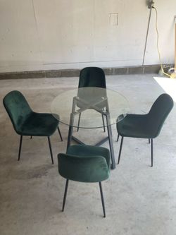 $40 Glass Table & 4 Velvet Chairs