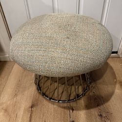 Modern Round Upholstered Ottoman with Metal Base – Footstool / Accent