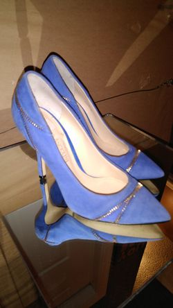 Beautiful blue suede ladies heels.