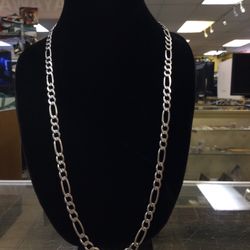 .925 Silver 32” Diamond Cut Figaro Chain 