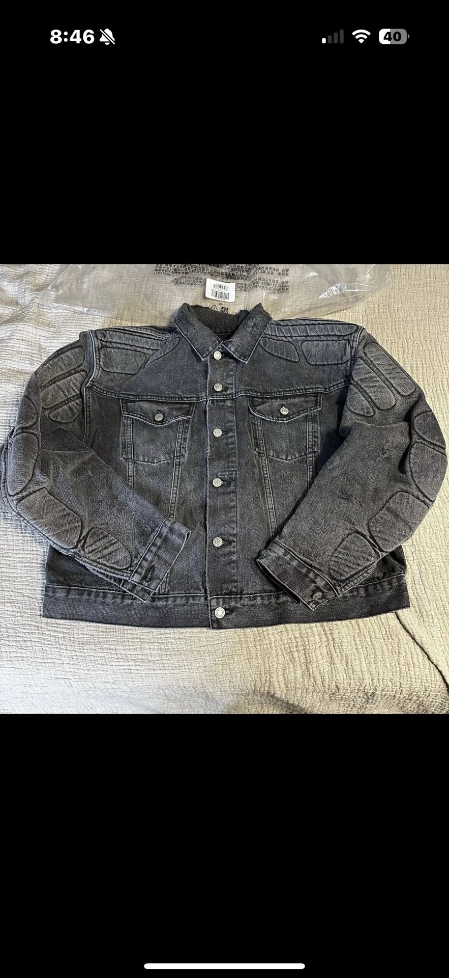 yeezy gap balenciaga padded denim jacket grey wash