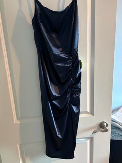 Black Satin Ruched Midi Dress