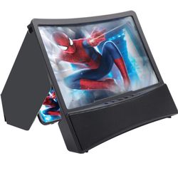 10'' Phone Screen Magnifier 3D Curved Screen Amplifier with 2 Speakers, Phone Projector with Foldable Holder Stand and Light Shield Bluetooth 5.0 Spea
