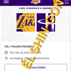 Lakers vs. Rockets 4 Tickets 12/25 Section 321 Row 6 $280 EA 
