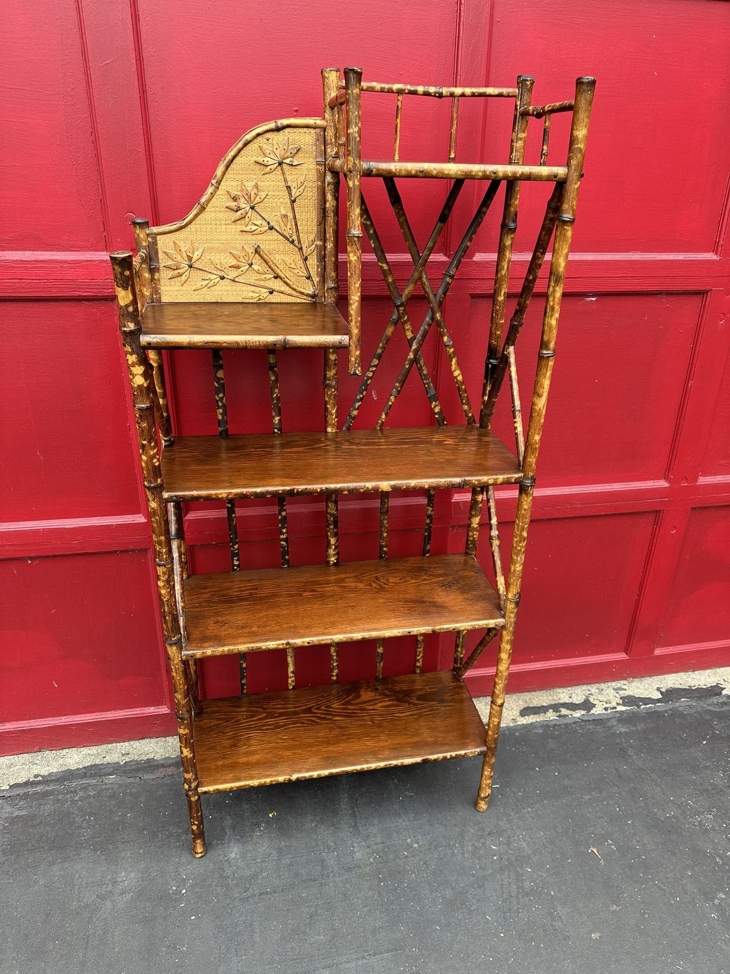 Antique Tortoise Bamboo 5 Shelf Bookcase