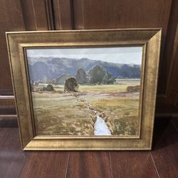 16x14" framed wall art home decor gold brass landscape vintage modern art