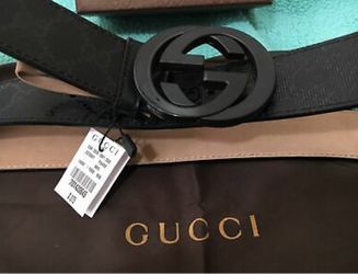 New Authentic Gucci Black Shiny Imprime Two Tone GG Buckle Belt1