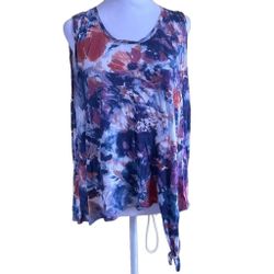 Simply Vera Vera Wang Blue Floral Print Tank Top Size XL