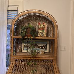 Vintage 70s Wicker Hutch 