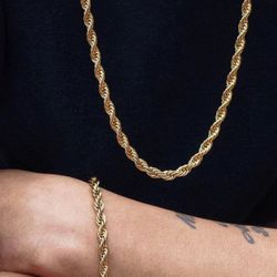 14k Gold Rope Chain And Bracelet 