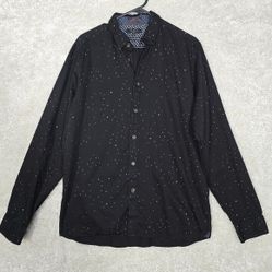 Ted Baker Shirt Mens 5 Large Black Star Print Button Up Office Preppy Casual 