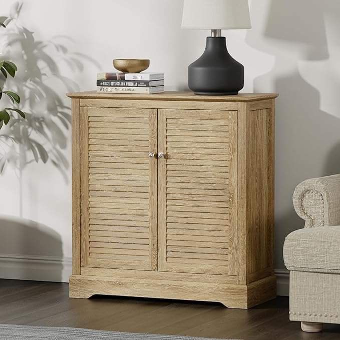 Sideboard Buffet Cabinet with Storage - Credenza Storage Cabinet with Shutter Doors - Wood Accent Cabinet with Adjustable Shelves Farmhouse Co