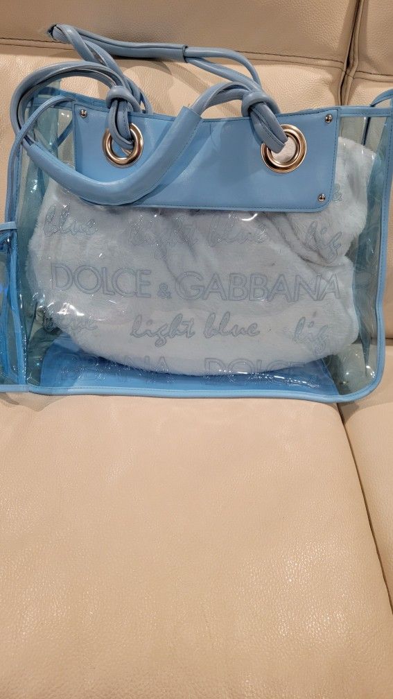Dolce & Gabbana Clear Blue Beach Style X Large Tote with attached clear zipper purse.