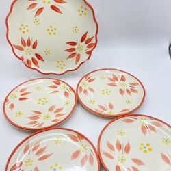 SET of 5 Pink Old World Temptations Heavy Duty 1 Salad 8”& 4 Bread/Dessert Plates 6”