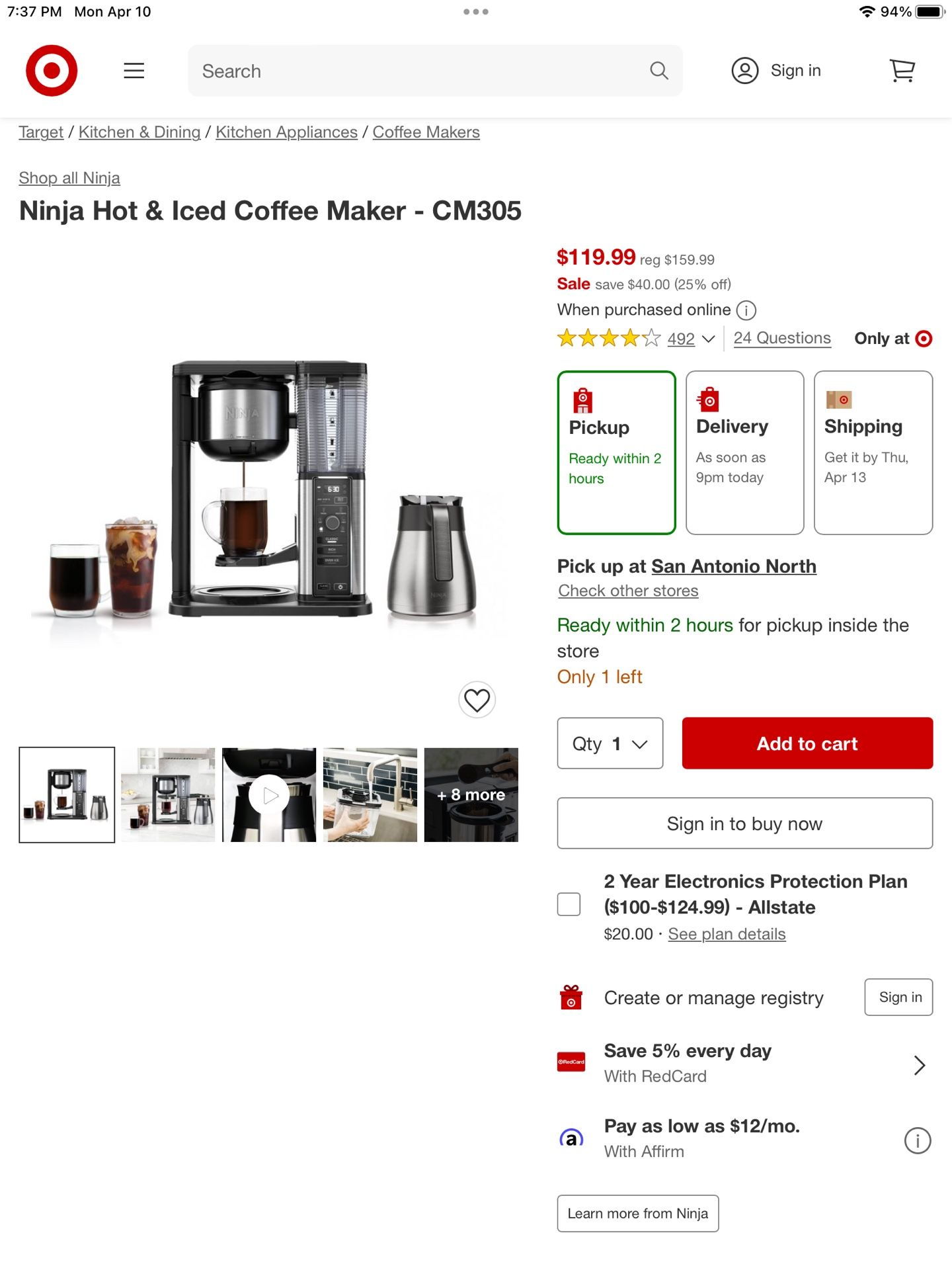 Ninja Hot & Iced Coffee Maker - CM305 - appliances - by owner