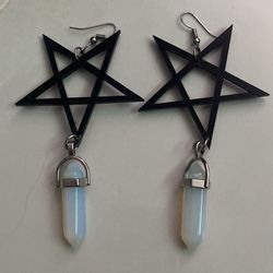 Pentagram Witchy Moonstone Earrings 