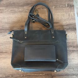 Montana Hudson Navy ‘Eva’ Hard Leather Tote & Wallet