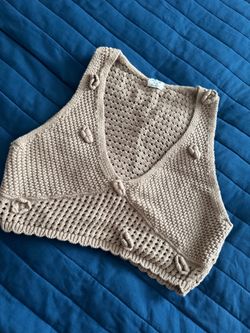 Beige Knit Crop Vest Top