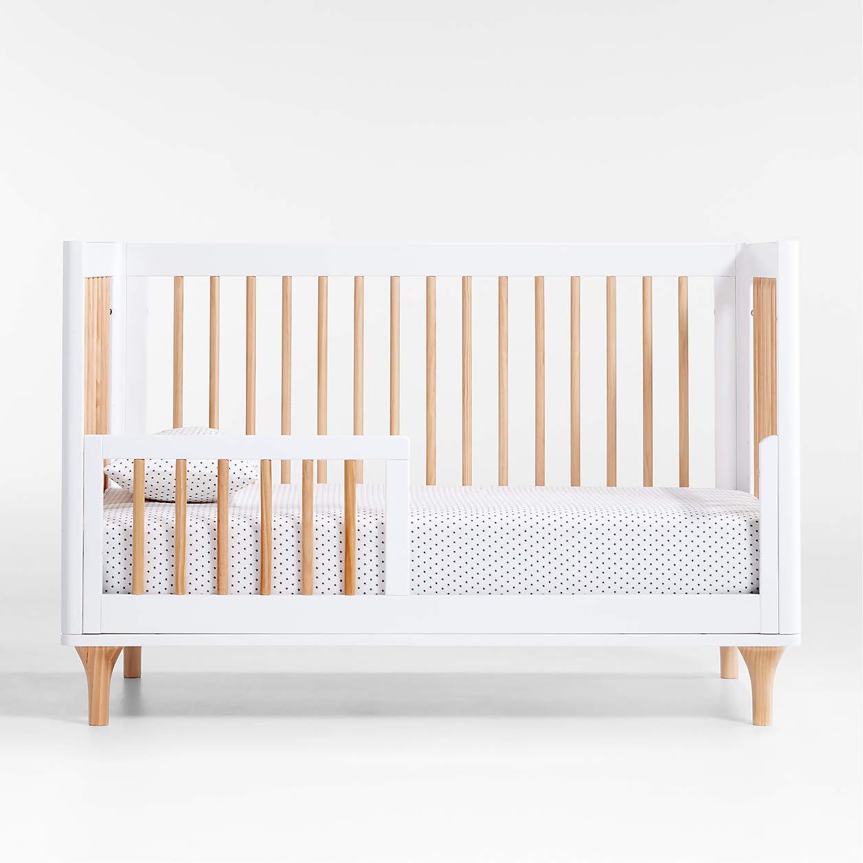 2 Gently Used Babyletto Lolly Whiteo & Natural Wood 3-in-1 Convertible Baby Crib with Toddler Bed Conversion Kit