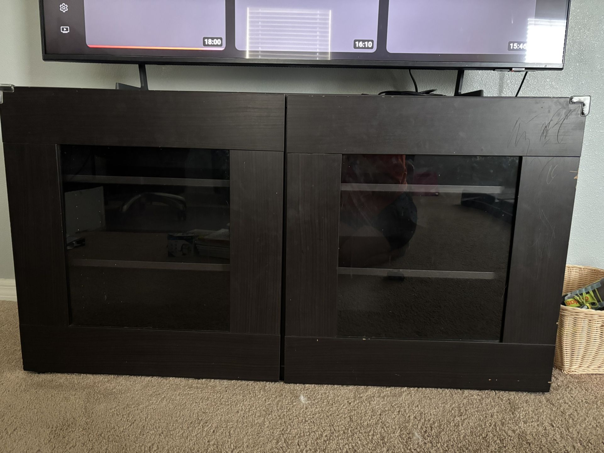IKEA TV Stand 25.5”H x 47”L x 16.5”W with Glass Doors for Sale