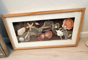 Handmade shell and fishing net shadow box