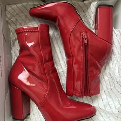Red Leather Heeled Boots 