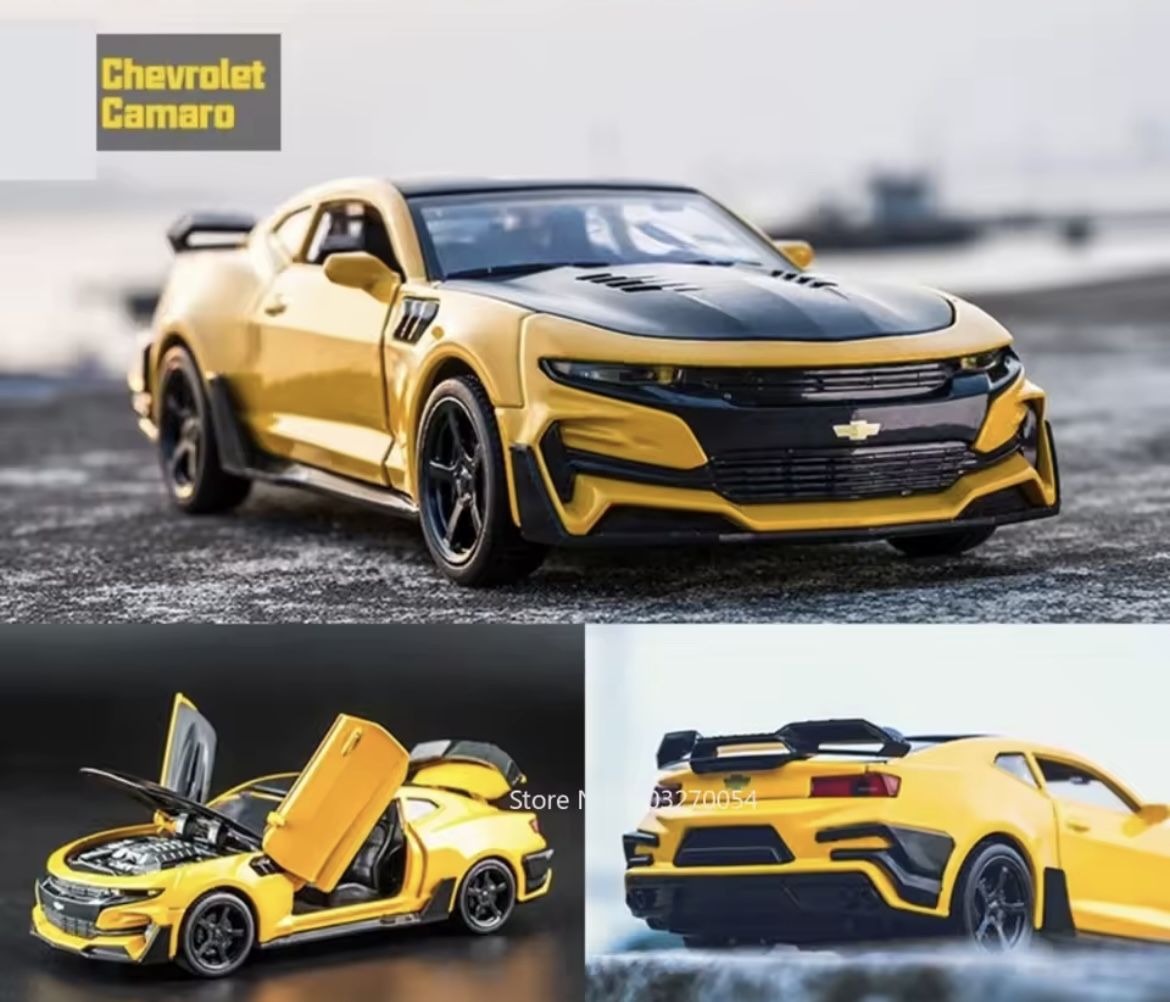Scale 1/32 Camaro Toys Model Car Alloy Metal Diecast With 4 Door Opened Sound Light Pull Back Vehicle for Boy Gift Collection