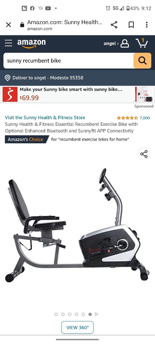 Brand New Sunny Health & Fitness Essential Recumbent Exercise Bike with Optional Enhanced Bluetooth and Sunnyfit APP Connectivity