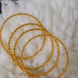 4pcs Vintage 24K Gold Plated Twisted Bangle Bracelets, Suitable For Holidays, Gifts, Parties, And Daily Wear ^